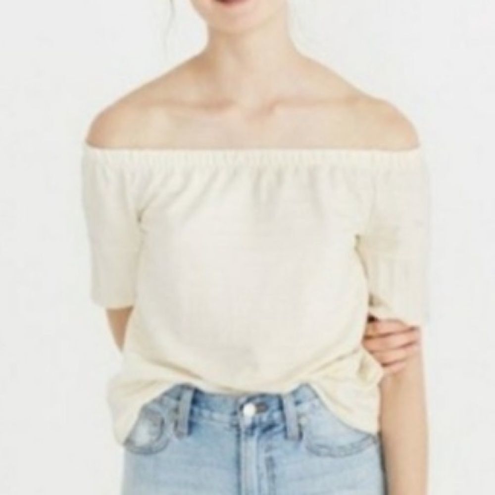 Madewell Womens Off Shoulder Top Size XXS Cream Ribbed Short Sleeve Cotton